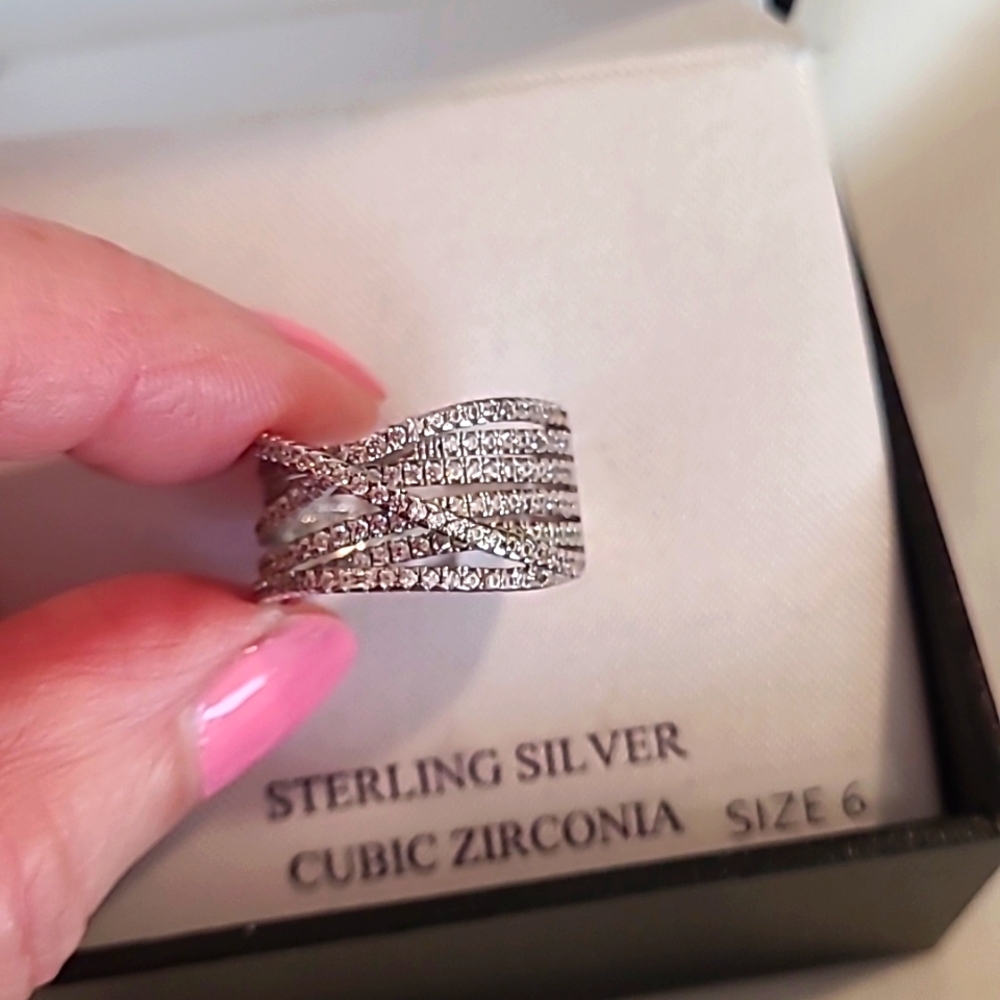 Sterling silver and CZ band ring